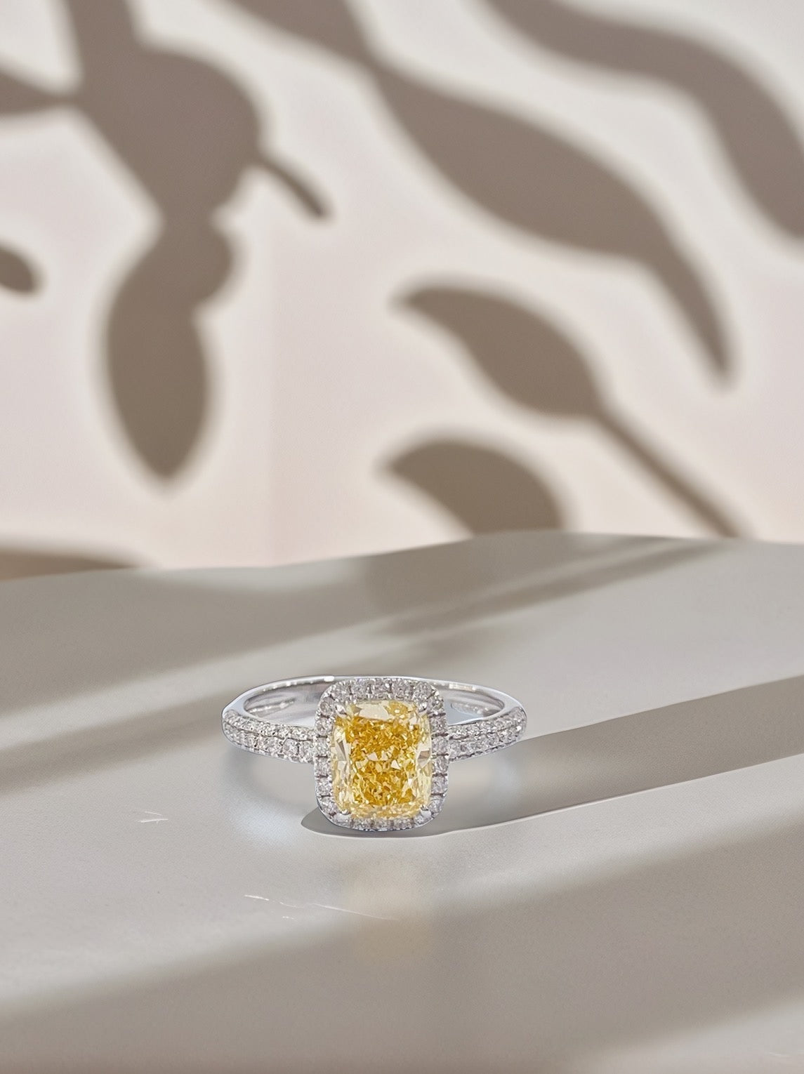 18K Gold Yellow Lab Diamond Halo Pave Ring