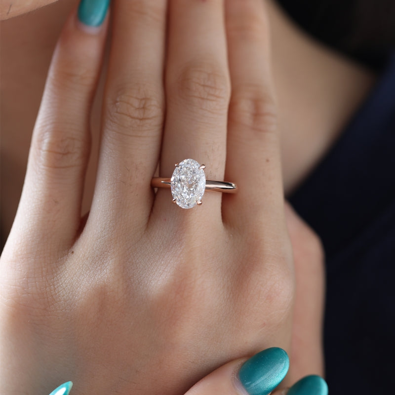 14K Rose Gold 3.58ct Oval Lab Diamond Hidden Halo Ring