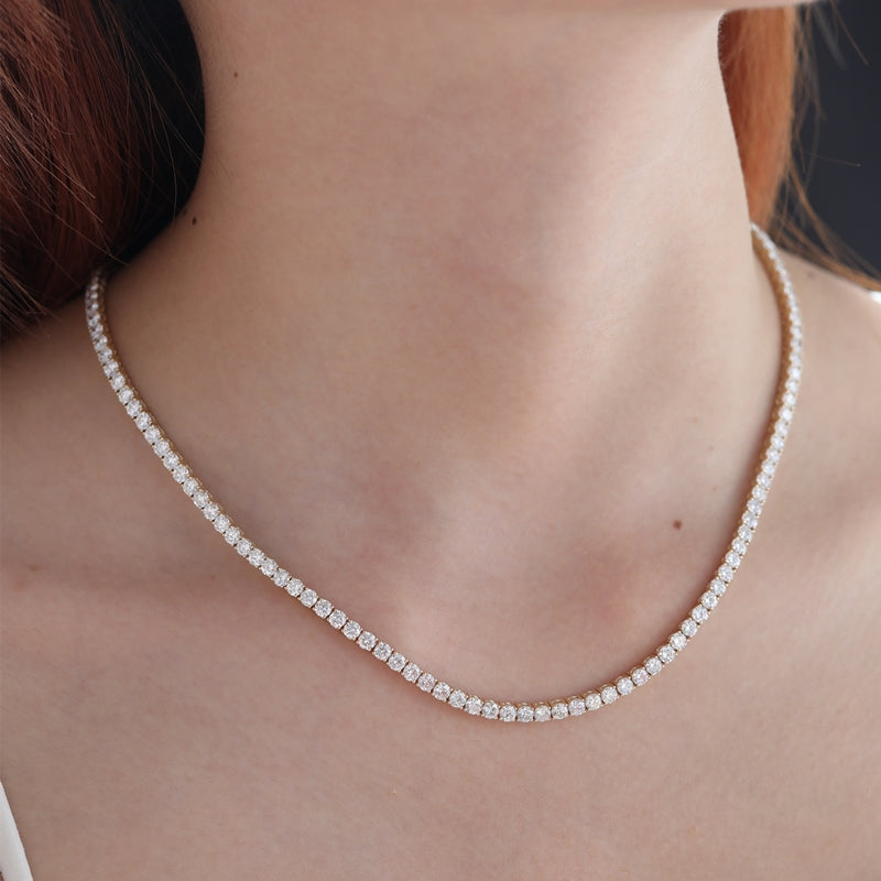 14K Yellow Gold 3mm Round Lab Diamond Four-Prong Tennis Necklace