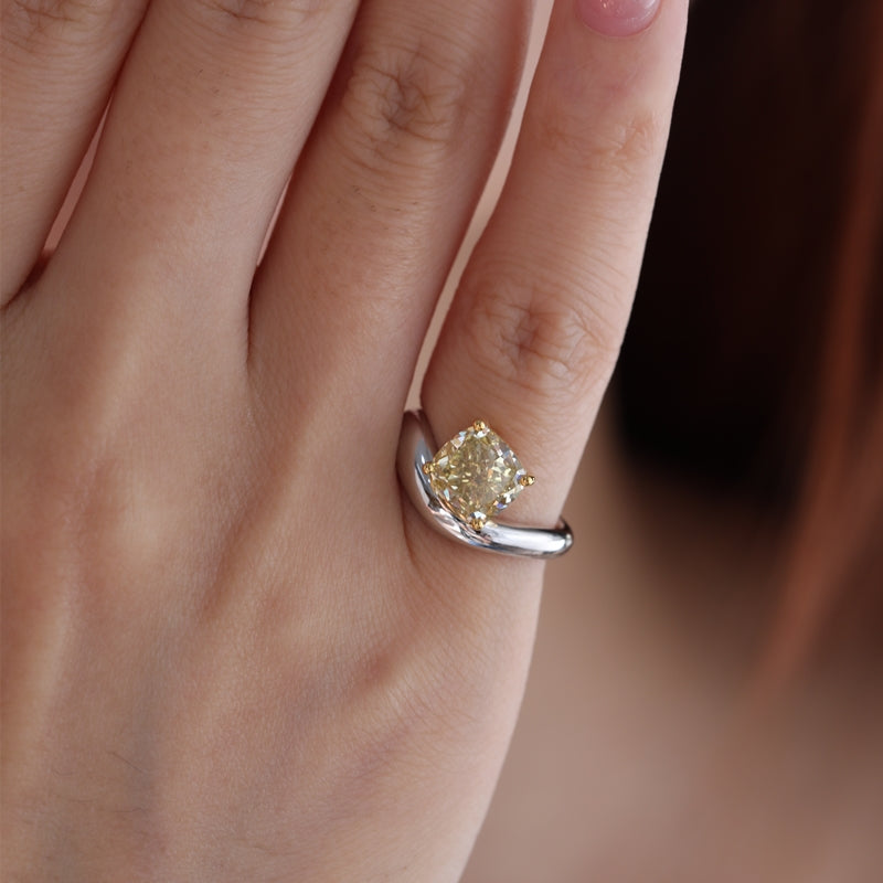 2.02ct Cushion Cut Yellow Lab Diamond Ring