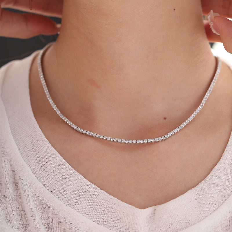 14K White Gold 2.6mm Round Lab Diamond Four-Prong Tennis Necklace