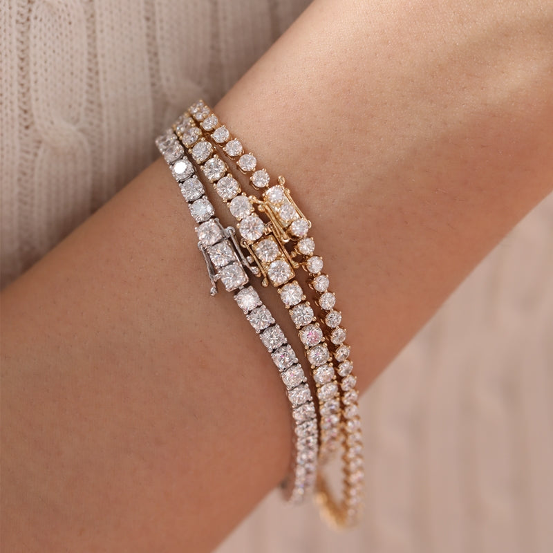 14K Yellow Gold 2.5mm Round Lab Diamond Three-Prong Tennis Bracelet