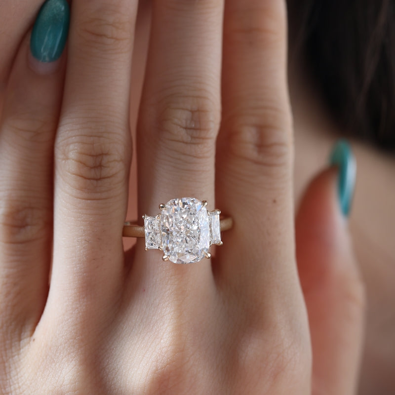 6.29ct Cushion Cut Lab Diamond Three-Stone Ring