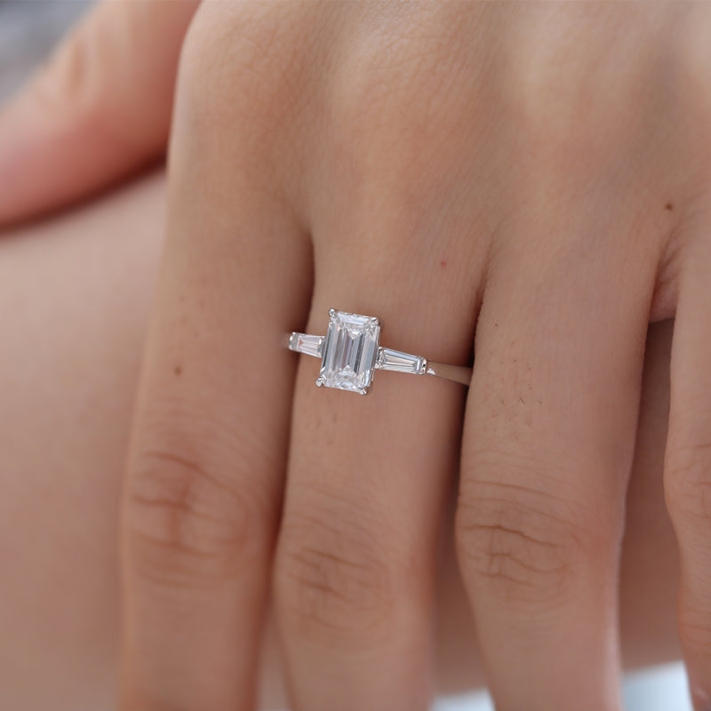 1.03ct Emerald Cut Lab Diamond Pt950 Three-Stone Ring