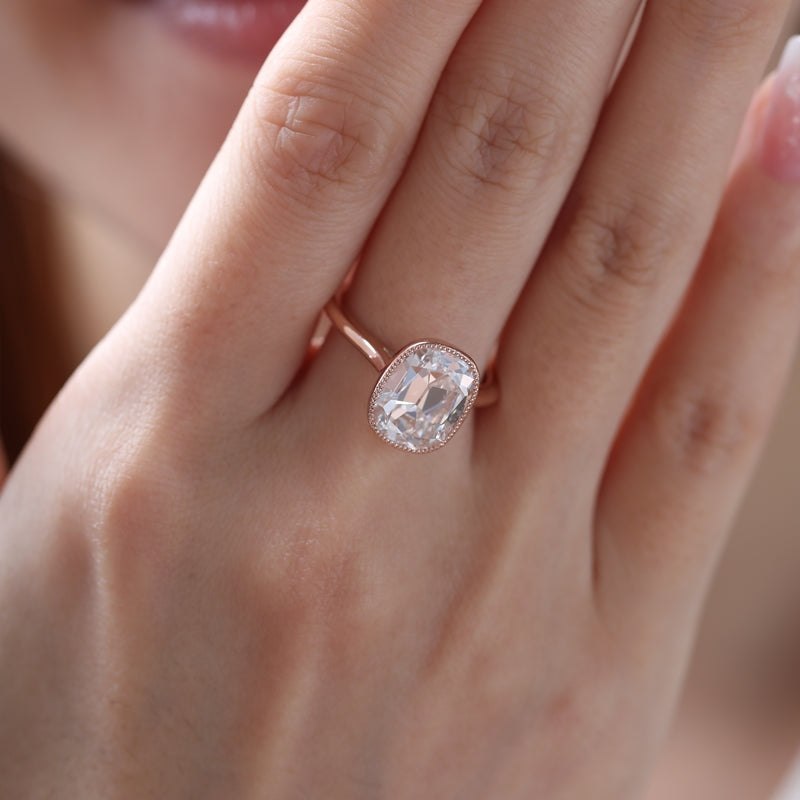 14K Rose Gold 4ct Old Mine Cushion Cut Lab Diamond Ring