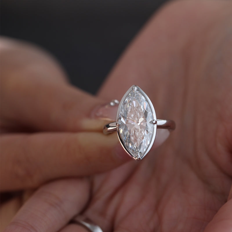 14K White Gold 7.01ct Marquise Cut Lab Diamond Bezel-Set Ring