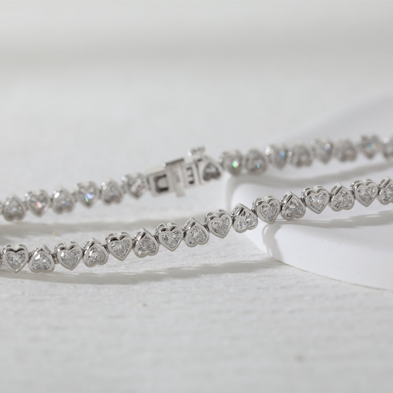 14K White Gold Heart Cut Lab Grown Diamond Tennis Bracelet