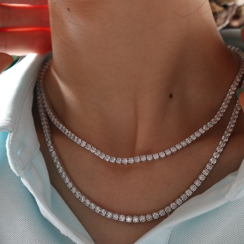 10K White Gold 3.5mm Lab Diamond Four-Prong Tennis Necklace