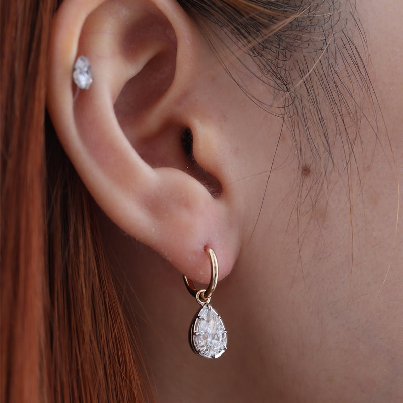 10K Yellow & White Gold 2.14ct Pear Lab Diamond Bezel Setting Earrings