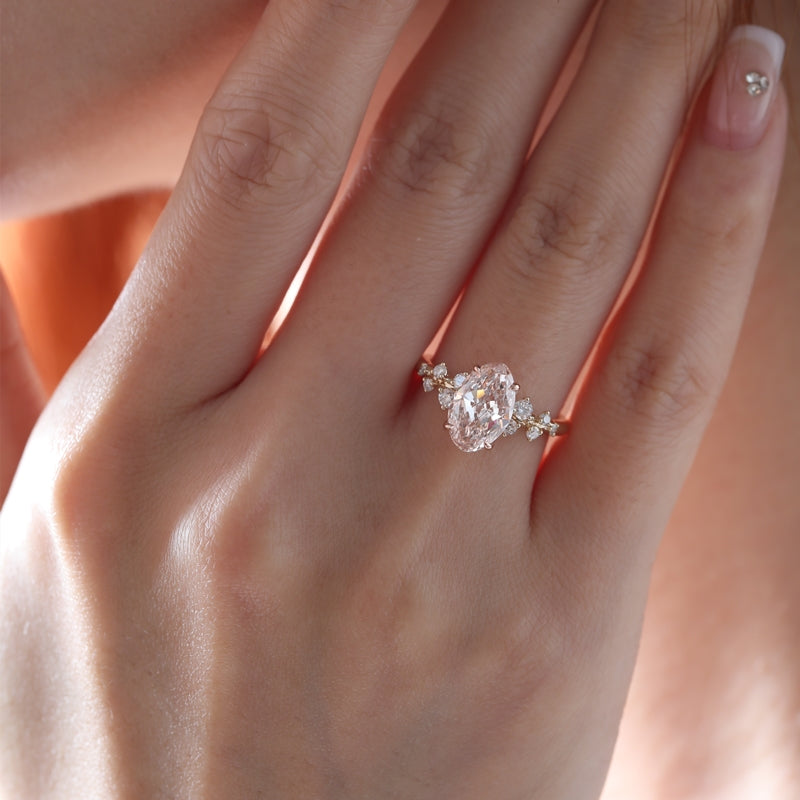 14K Yellow Gold 2.08ct Fancy Pink Oval Lab Diamond Side Stones Ring
