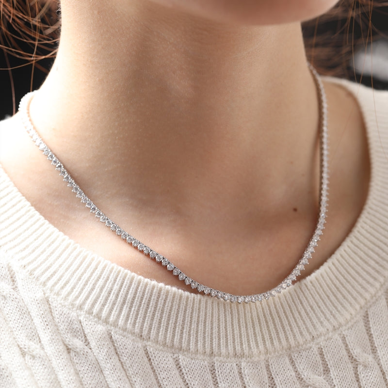 10K White Gold Round Lab Grown Diamond Tennis Necklace