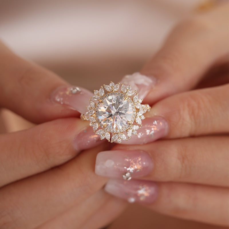 4.01ct Lab Grown Diamond 18K Yellow Gold Flower Ring