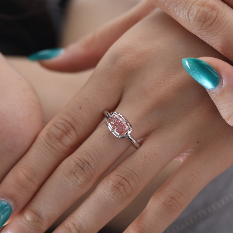 2.12ct Cushion Cut Pink Lab Diamond Bezel Setting Ring