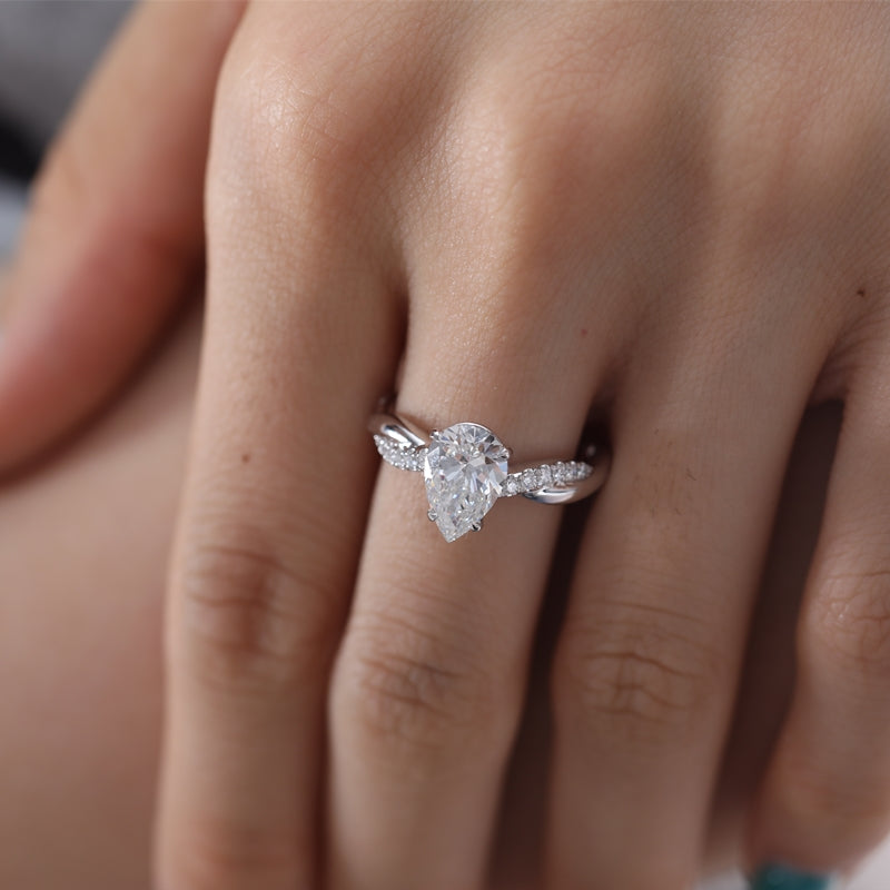 1.54ct Pear Lab Grown Diamond 14K White Gold Twisted Ring