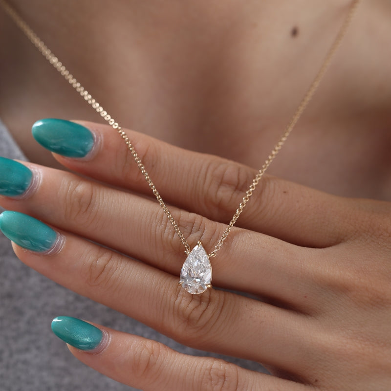 2.3ct Pear Cut Lab Diamond 18K Yellow Gold Necklace