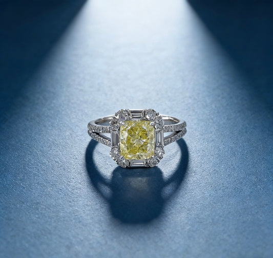 18K White Yellow Lab Diamond Pave Halo Split Shank Ring