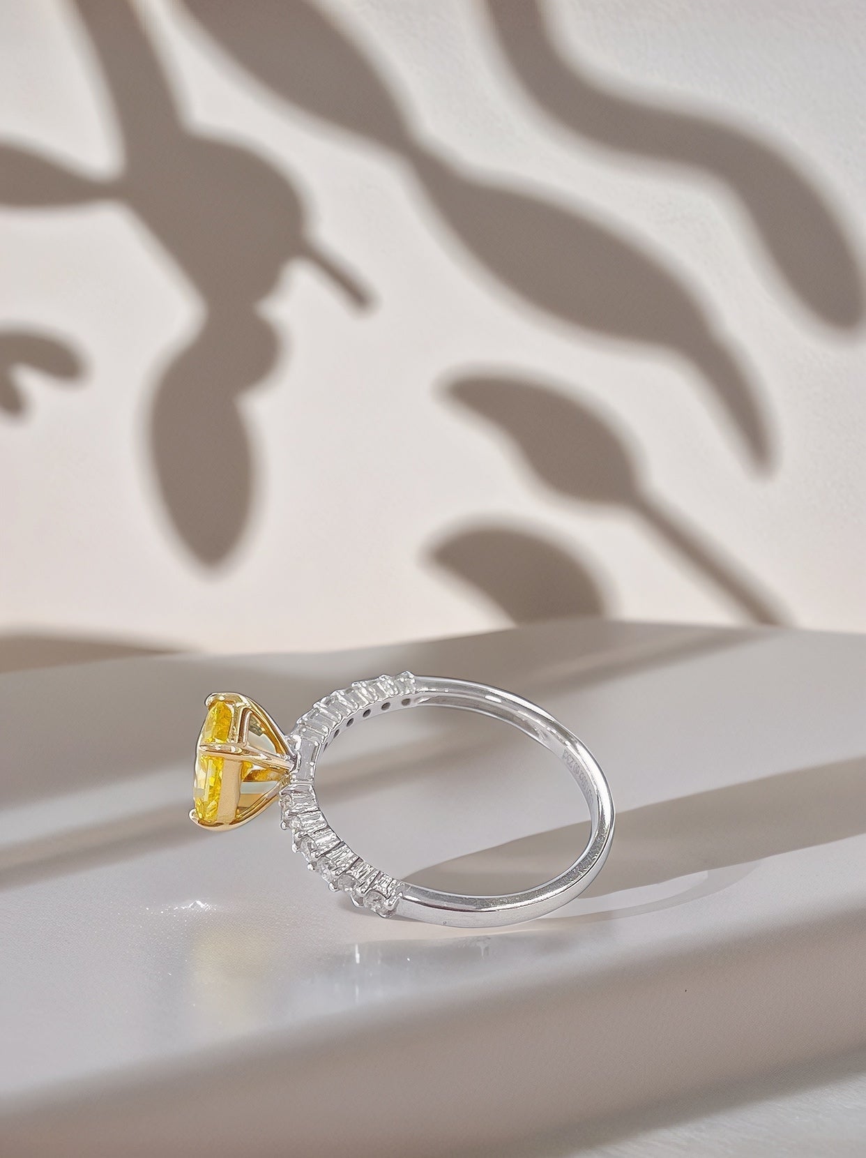 18K Gold Yellow Lab Diamond Cushion Cut Pave Setting Ring