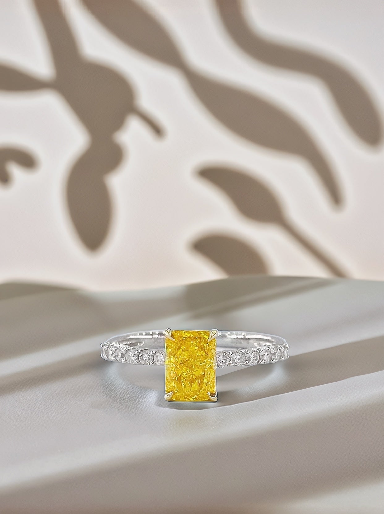 18K Gold Yellow Lab Diamond Cushion Cut Pave Setting Ring