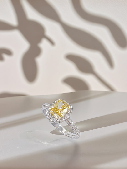 18K Gold Yellow Lab Diamond Halo Pave Ring
