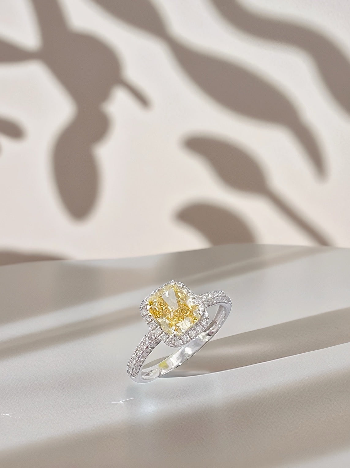 18K Gold Yellow Lab Diamond Halo Pave Ring