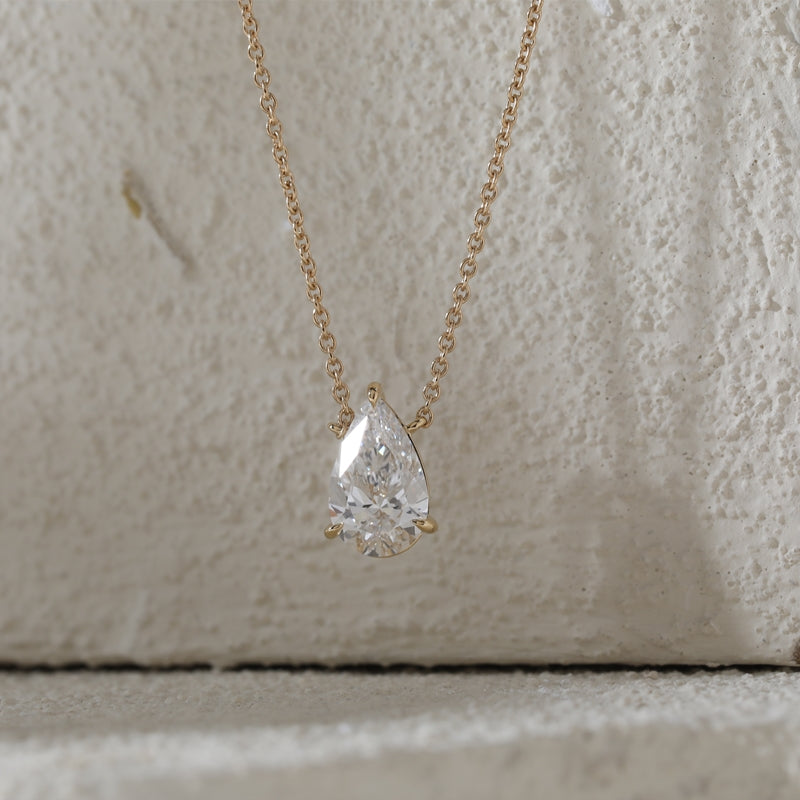 2.3ct Pear Cut Lab Diamond 18K Yellow Gold Necklace