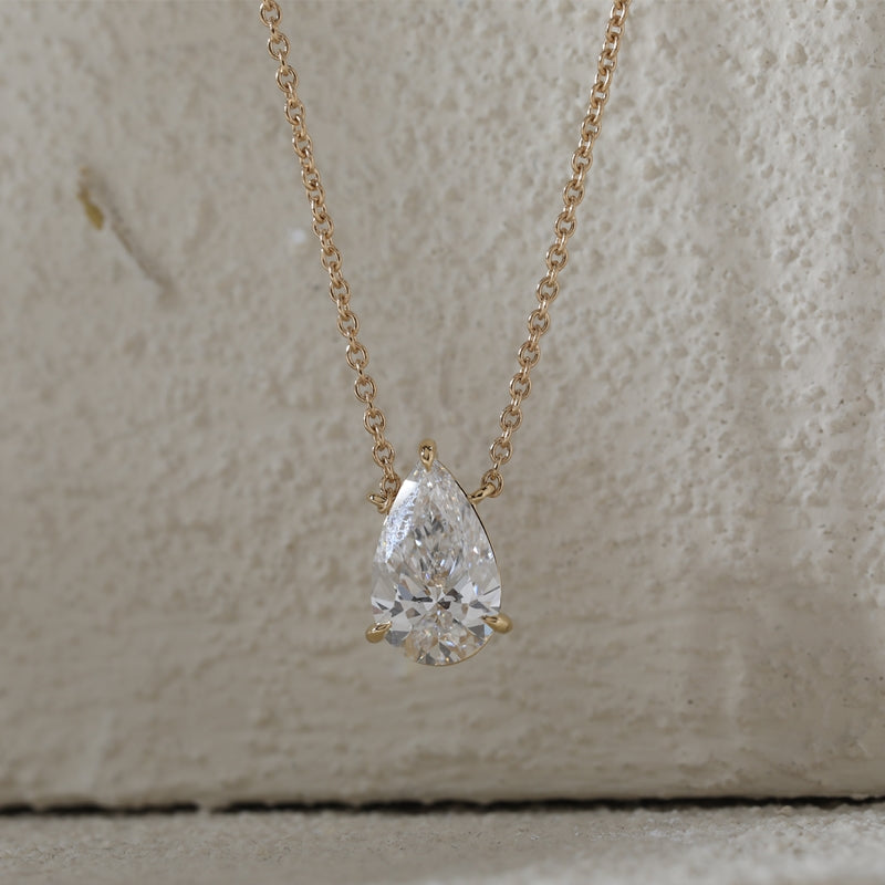 2.3ct Pear Cut Lab Diamond 18K Yellow Gold Necklace