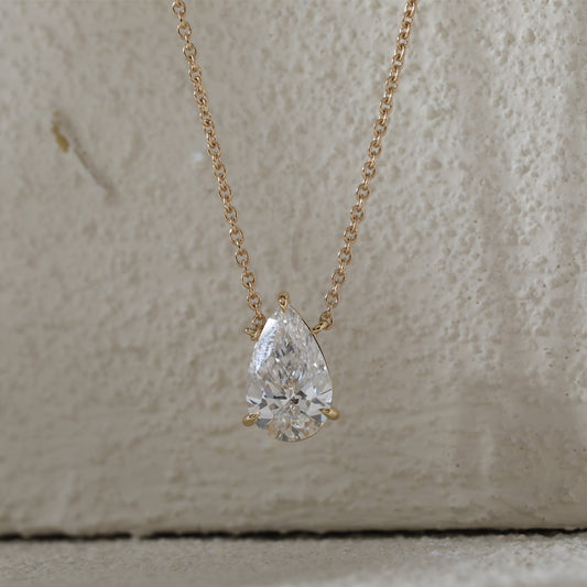2.3ct Pear Cut Lab Diamond 18K Yellow Gold Necklace