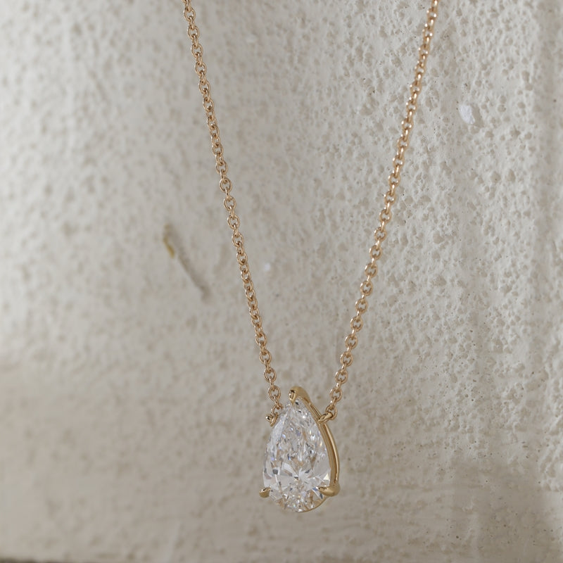 2.3ct Pear Cut Lab Diamond 18K Yellow Gold Necklace