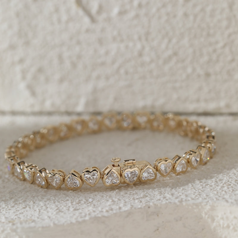 14K Yellow Gold Heart Shape Lab Grown Diamond Tennis Bracelet