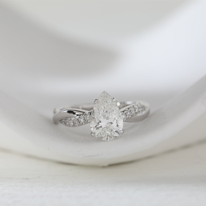 1.54ct Pear Lab Grown Diamond 14K White Gold Twisted Ring