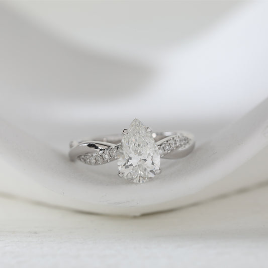 1.54ct Pear Lab Grown Diamond 14K White Gold Twisted Ring