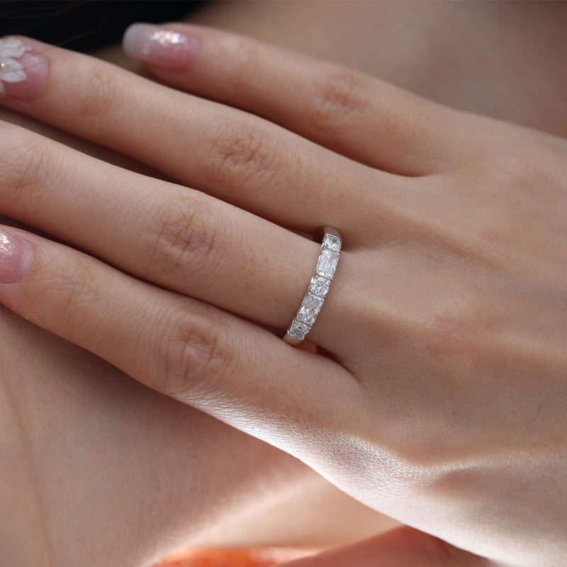 10K White Gold Radiant & Round Lab Diamond Half Eternity Ring