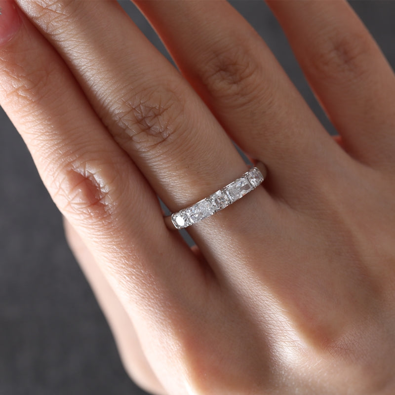 10K White Gold Radiant & Round Lab Diamond Half Eternity Ring