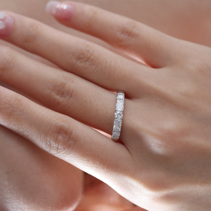 10K White Gold Radiant & Round Lab Diamond Half Eternity Ring