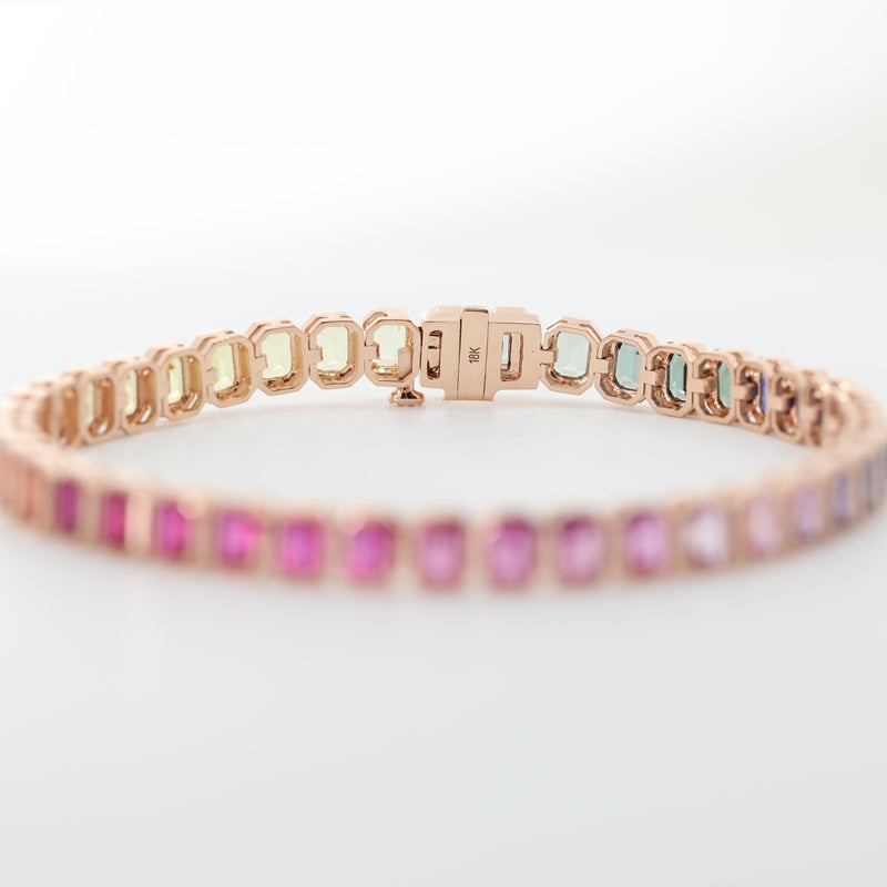 18K Rose Gold Emerald Cut Rainbow Lab Grown Gemstone Bracelet