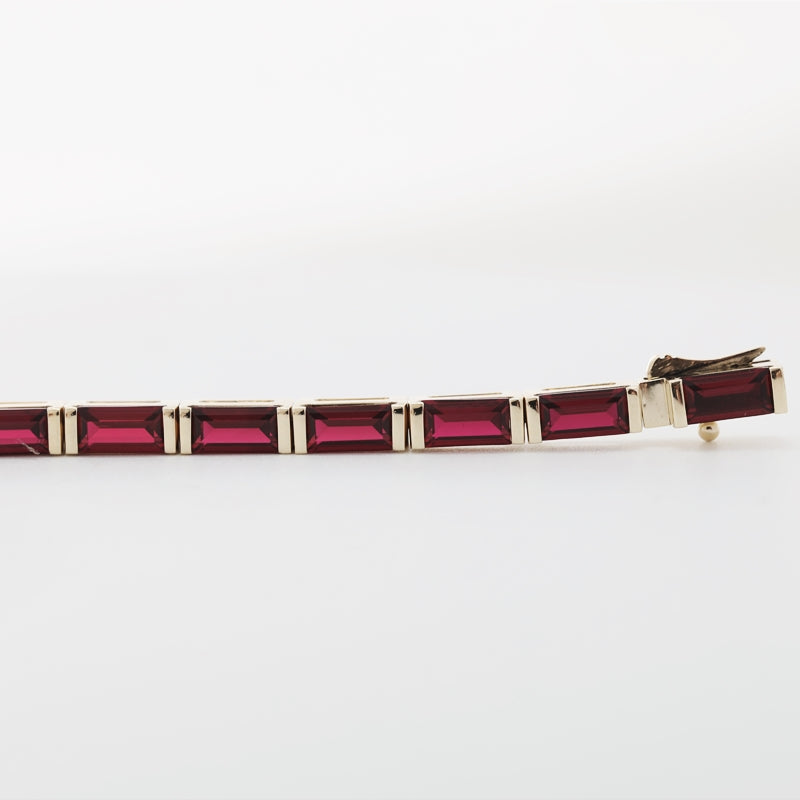 14K Yellow Gold Baguette Lab-Grown Ruby Bezel Tennis Bracelet