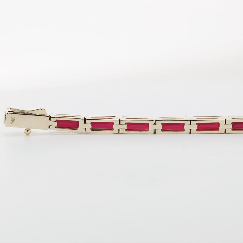 14K Yellow Gold Baguette Lab-Grown Ruby Bezel Tennis Bracelet