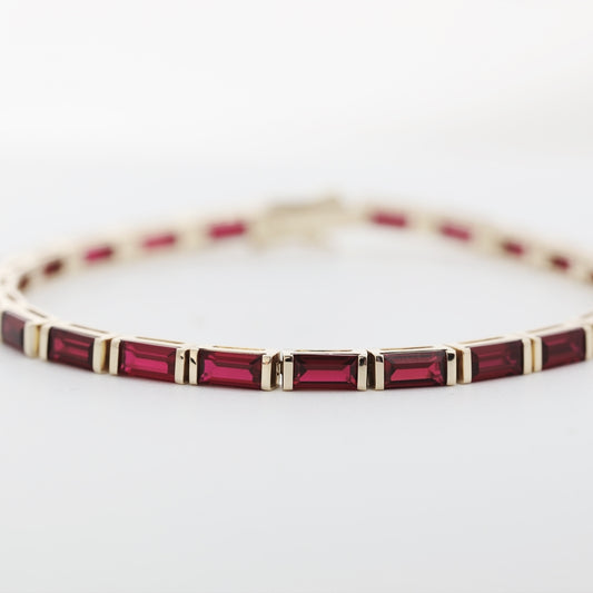 14K Yellow Gold Baguette Lab-Grown Ruby Bezel Tennis Bracelet