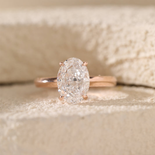 14K Rose Gold 3.58ct Oval Lab Diamond Hidden Halo Ring