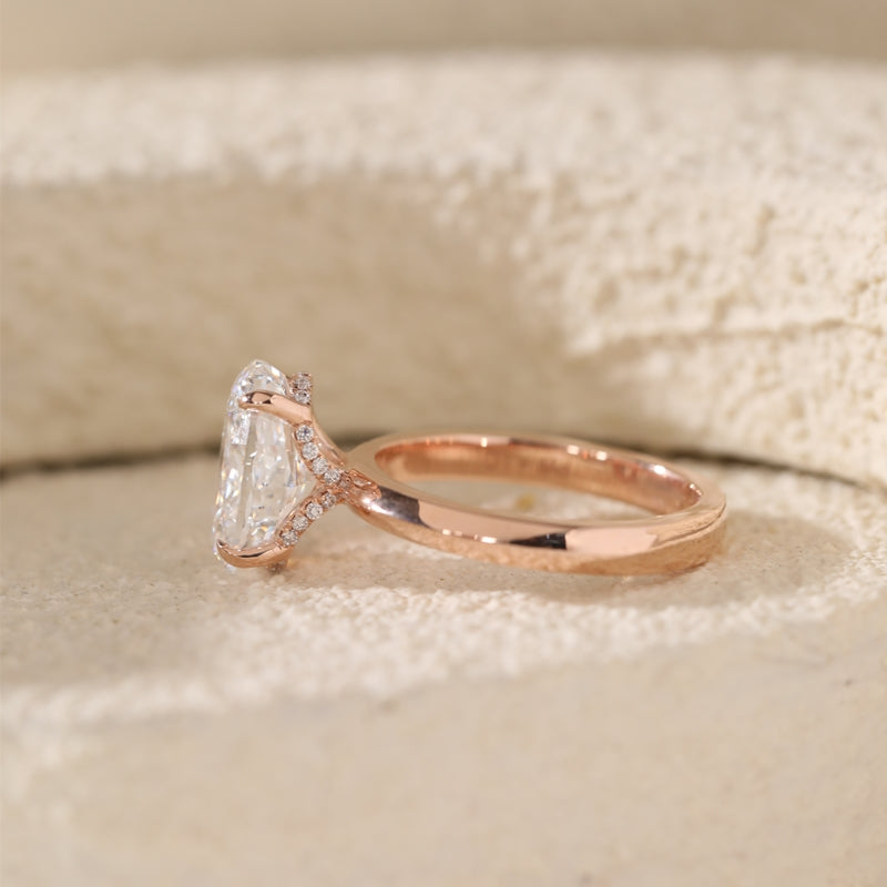 14K Rose Gold 3.58ct Oval Lab Diamond Hidden Halo Ring