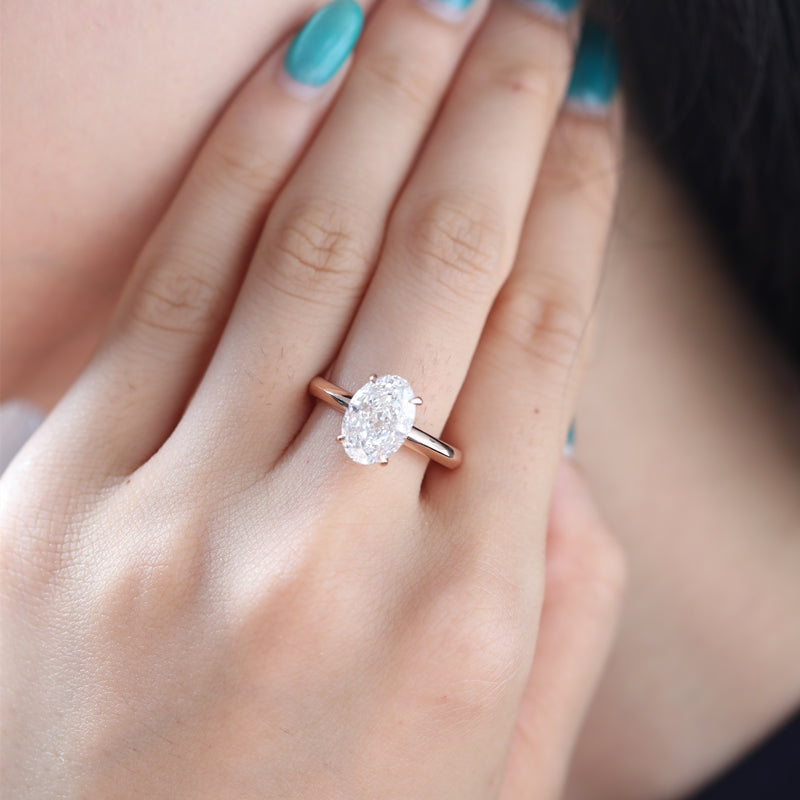 14K Rose Gold 3.58ct Oval Lab Diamond Hidden Halo Ring