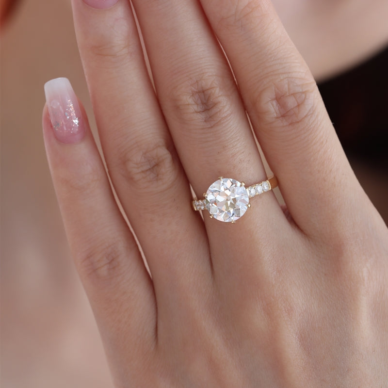 18K Yellow Gold 3.32ct Old European Cut Round Lab Diamond Ring