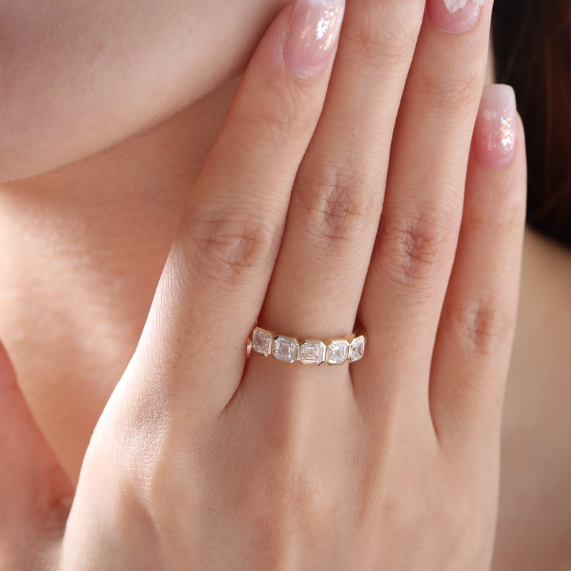 1.53ct Asscher Cut Lab Grown Diamond Half Eternity Band