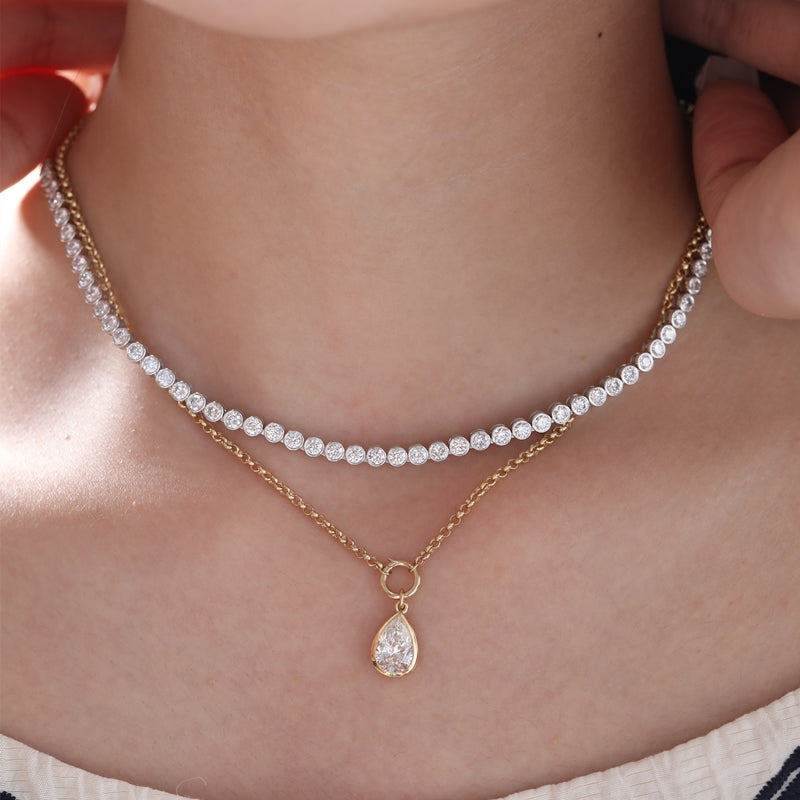 18K Yellow Gold 1.58ct D VVS1 Pear Cut Lab Diamond Necklace