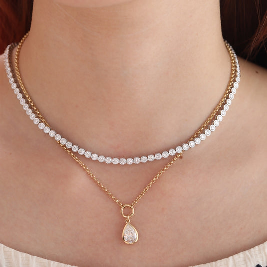 18K Yellow Gold 1.58ct D VVS1 Pear Cut Lab Diamond Necklace