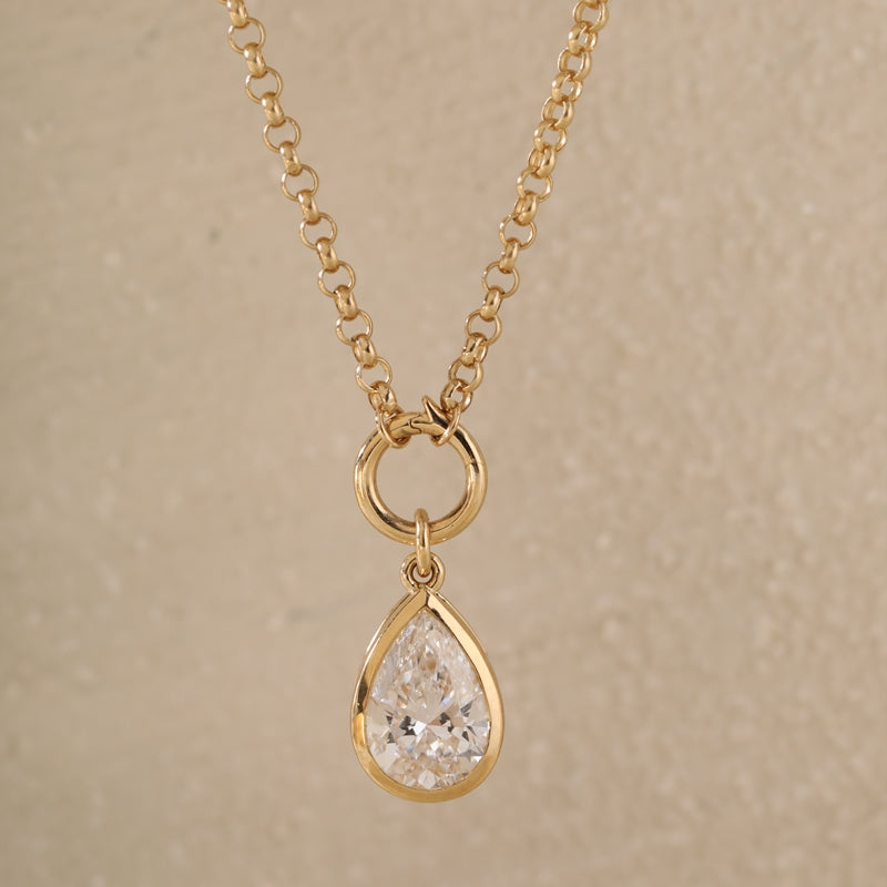 18K Yellow Gold 1.58ct D VVS1 Pear Cut Lab Diamond Necklace