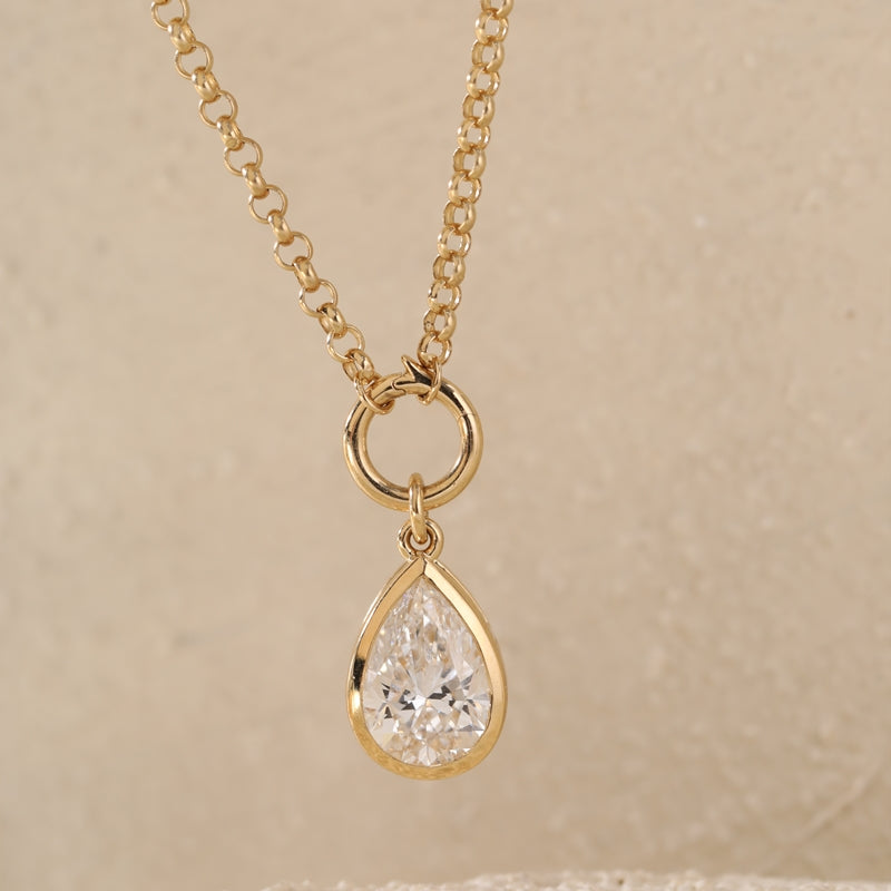 18K Yellow Gold 1.58ct D VVS1 Pear Cut Lab Diamond Necklace