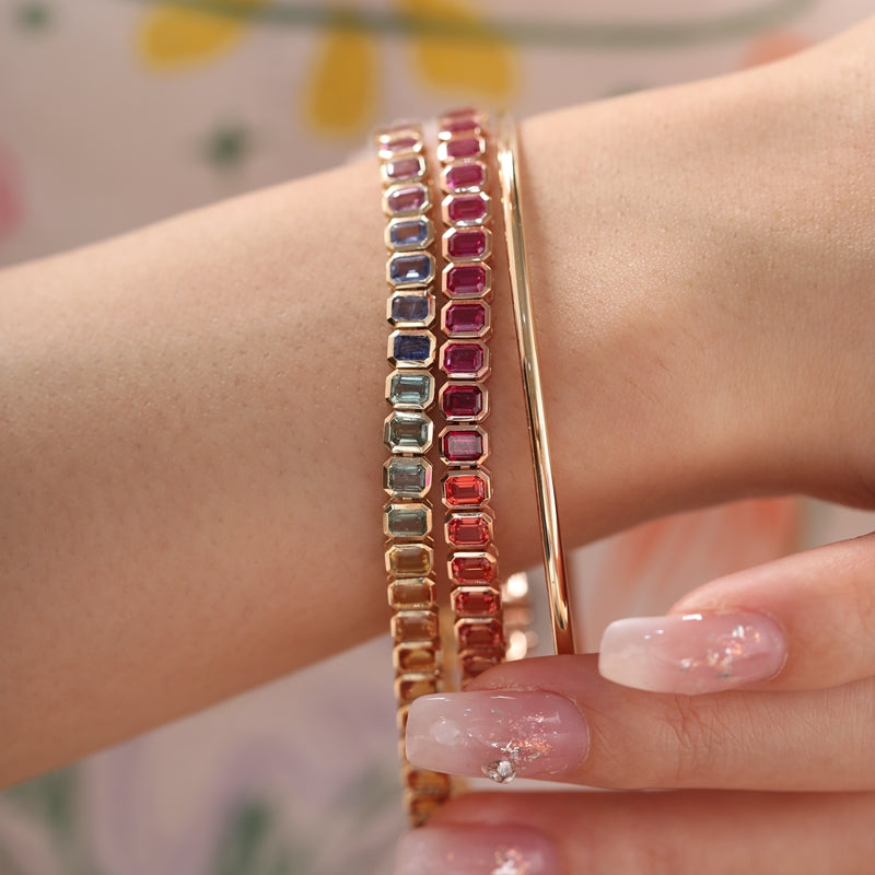 18K Rose Gold Emerald Cut Rainbow Lab Grown Gemstone Bracelet
