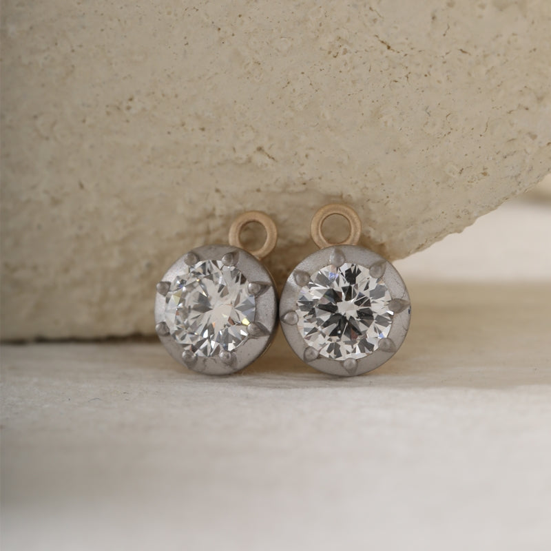 10K Yellow & White 6mm Round Lab Diamond Button Back Earrings
