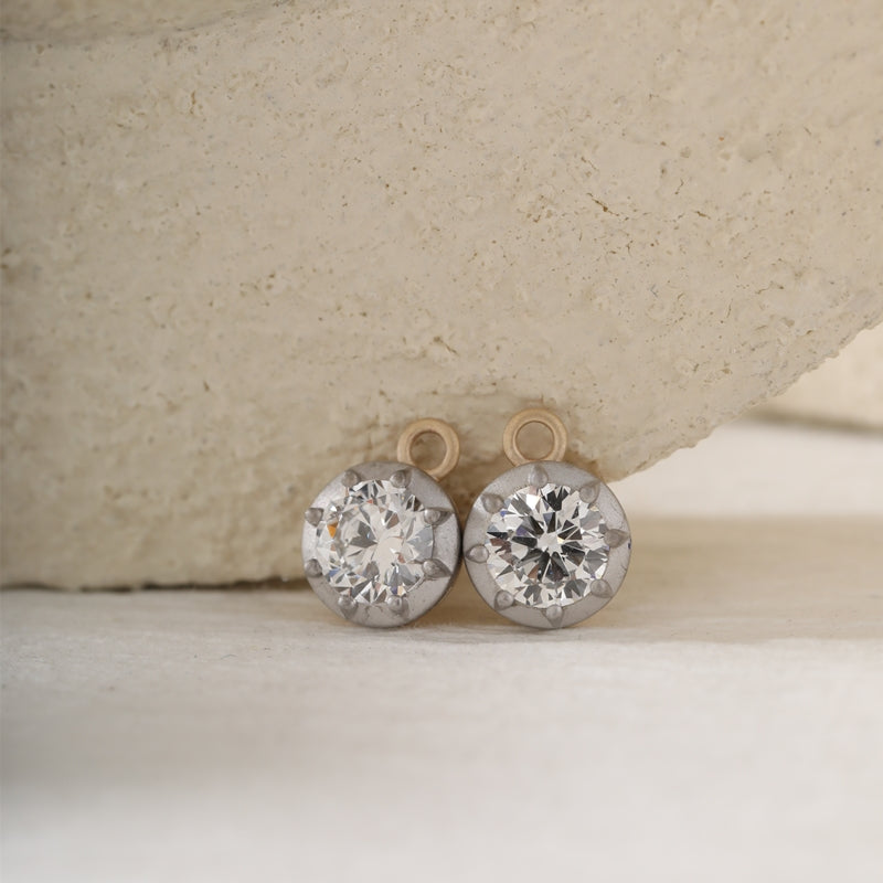 10K Yellow & White 6mm Round Lab Diamond Button Back Earrings